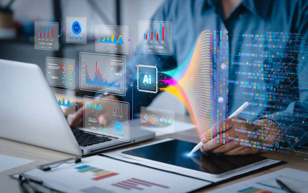 Teacher using an analytics dashboard on a laptop
